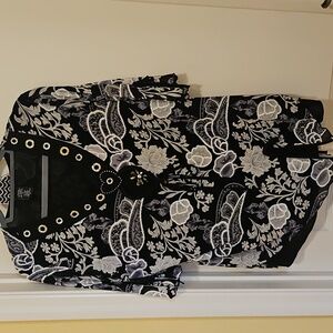 Black and White Floral Top with Eyelet Details With Beads . By APPOINTMENTS 1XL